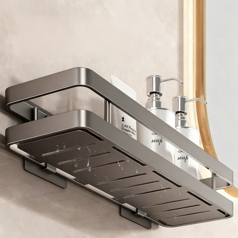 Stainless steel bath shelf without drilling