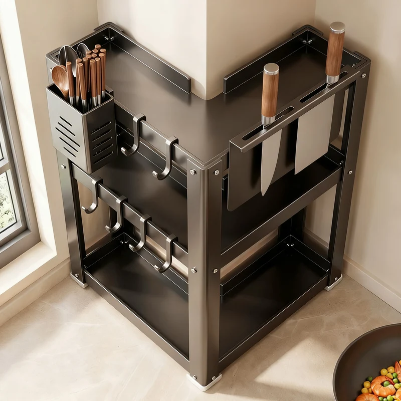 Corner shelf for kitchen, carbon steel, 2–3 levels