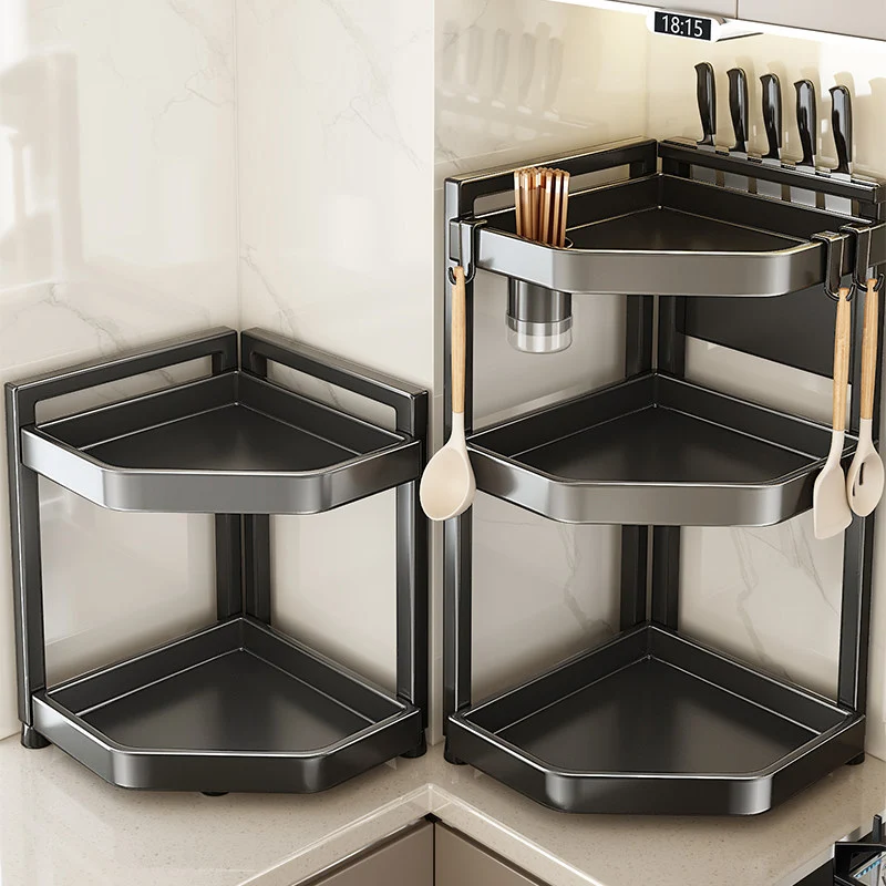 Corner shelf for kitchen, spice rack, carbon steel