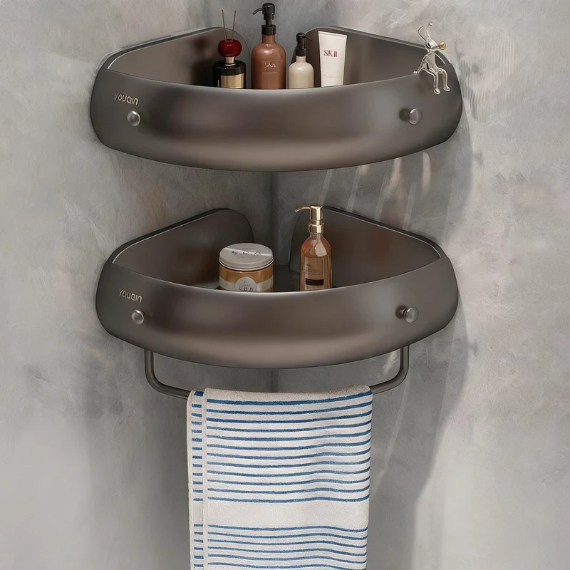 Corner shelf for bathroom, aluminum, no drilling