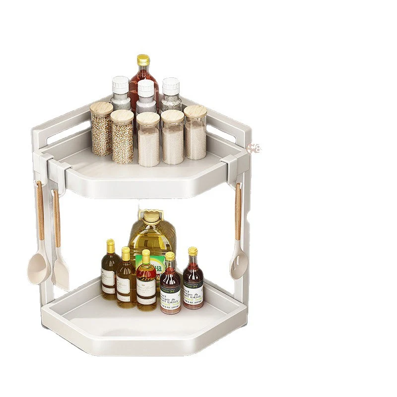 Triangular corner shelf for kitchen counter, multi-tiered