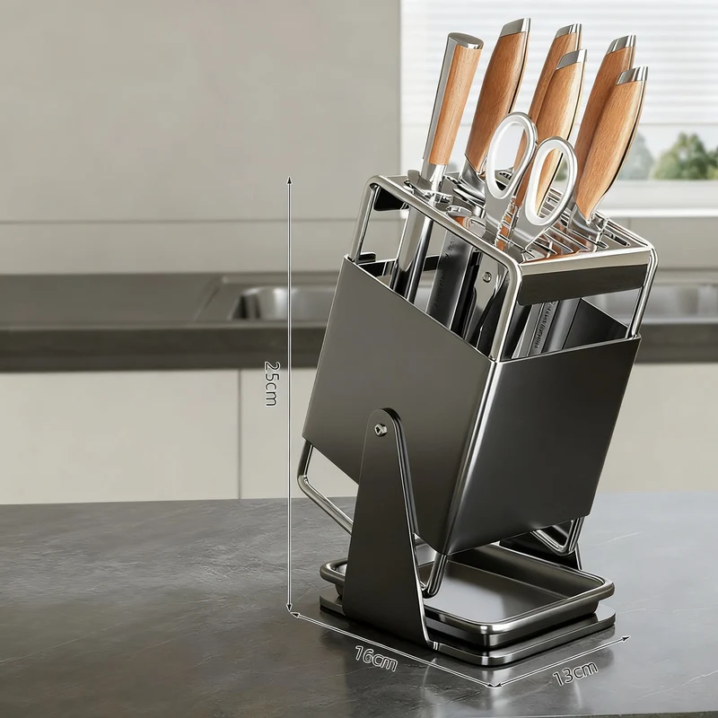 Rotatable knife block made of stainless steel, large capacity