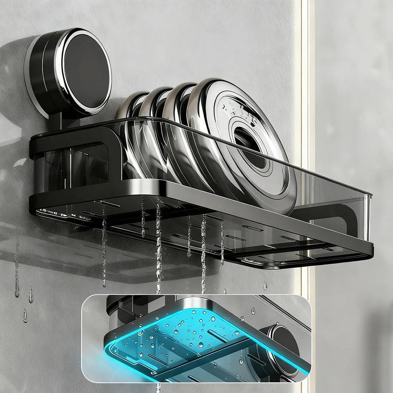 Bathroom shelf with suction cup without drilling