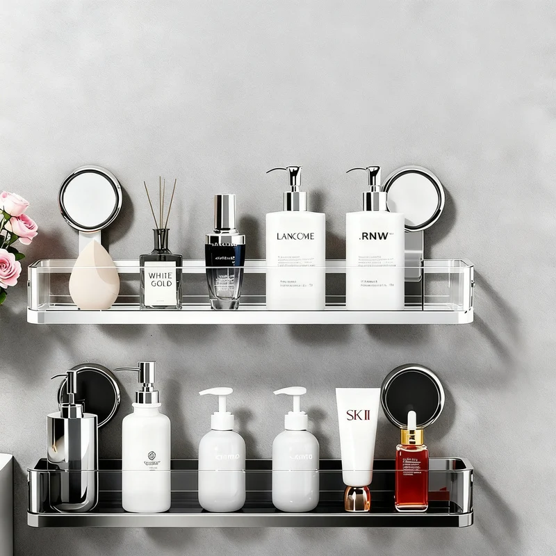 Bathroom shelf with suction cup without drilling