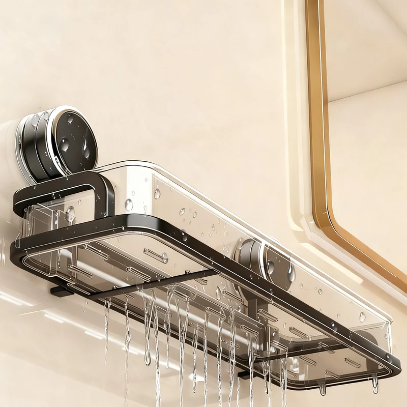 Bathroom shelf with suction cup without drilling
