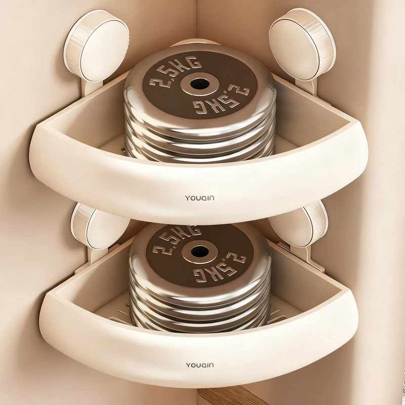 Bathroom corner shelf made of aluminum, suction cup mounting