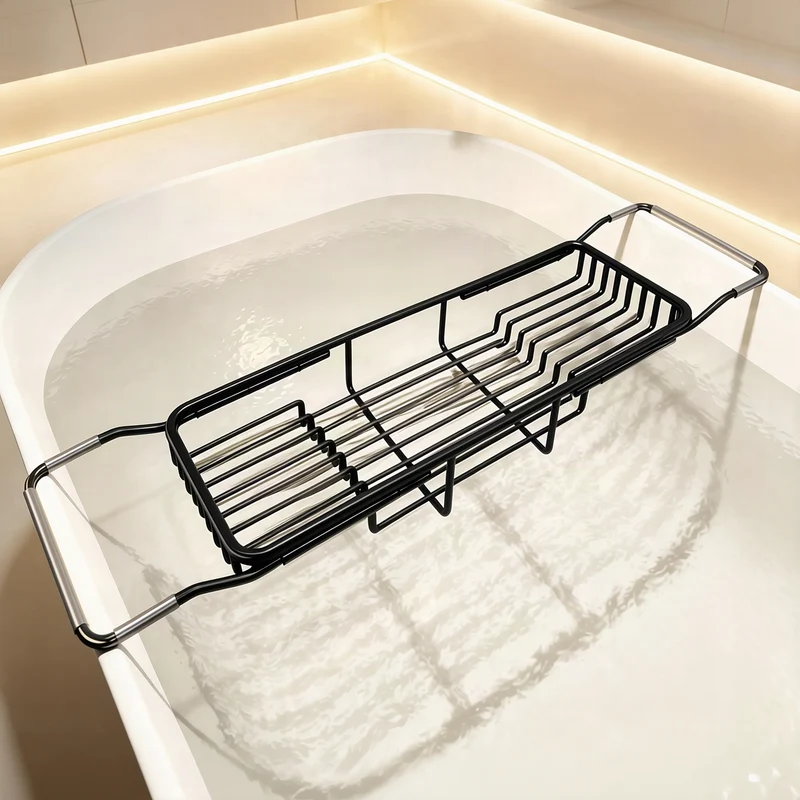 Expandable stainless steel bathtub rack