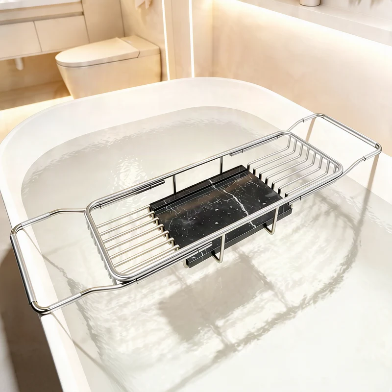 Expandable stainless steel bathtub rack