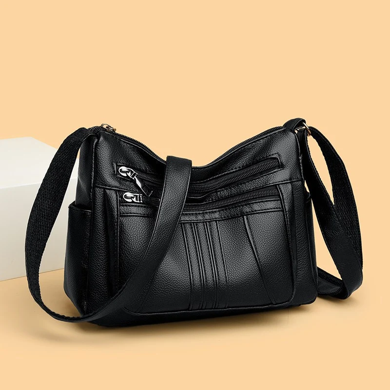 Functional Faux Leather Shoulder Bag