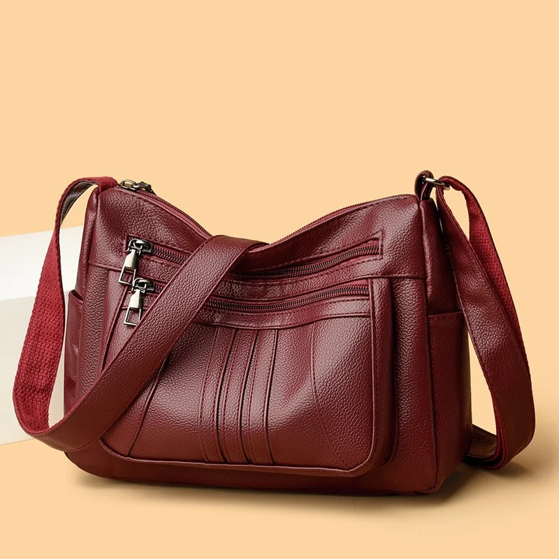 Functional Faux Leather Shoulder Bag