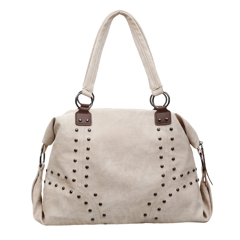 Stylish Suede Tote Handbag with Decorative Studs