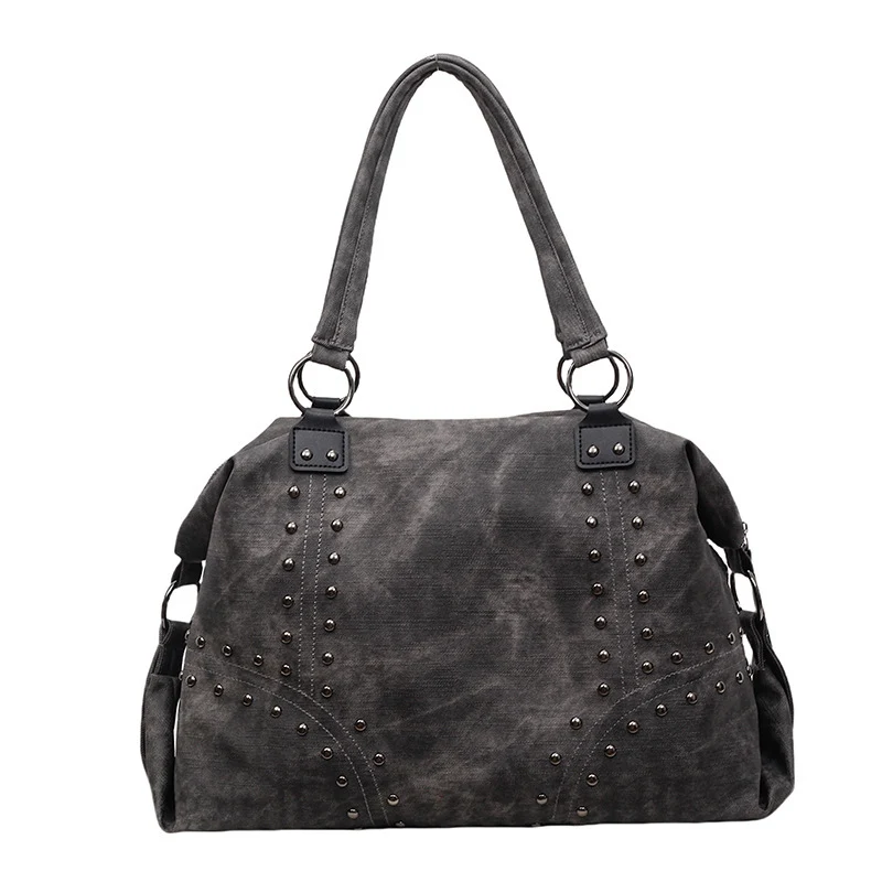 Stylish Suede Tote Handbag with Decorative Studs