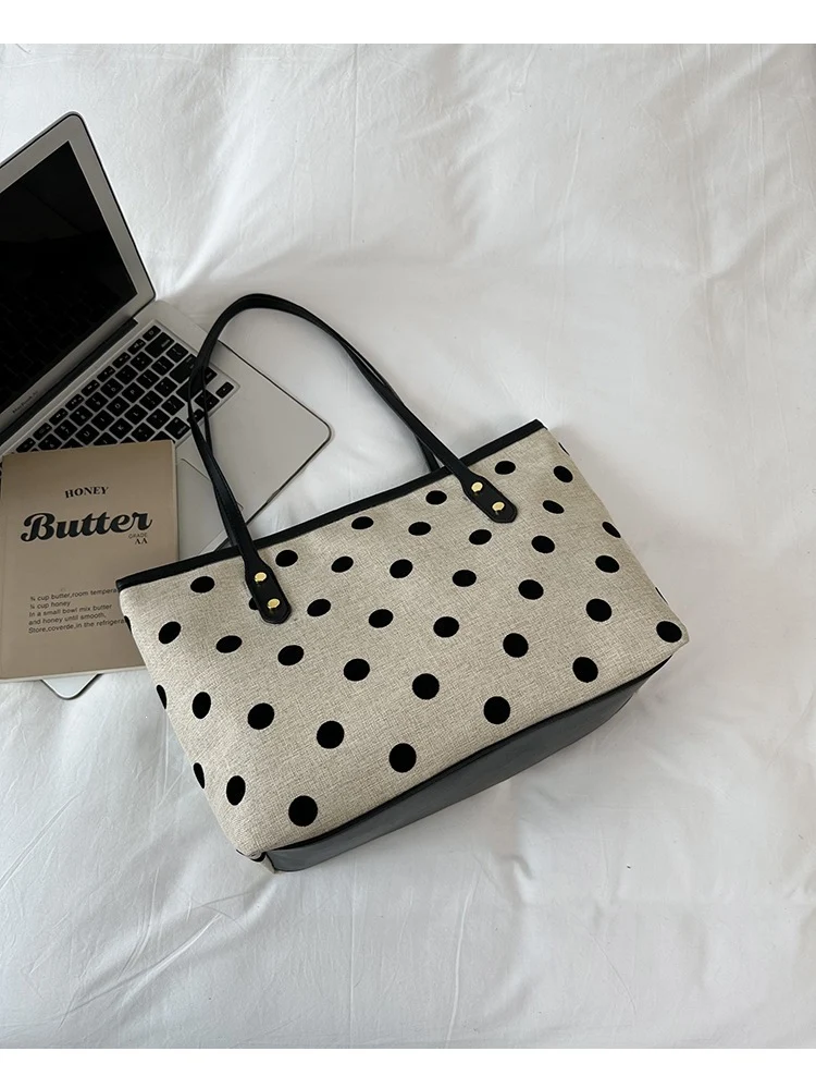 Stylish Polka Dot Canvas Tote Bag