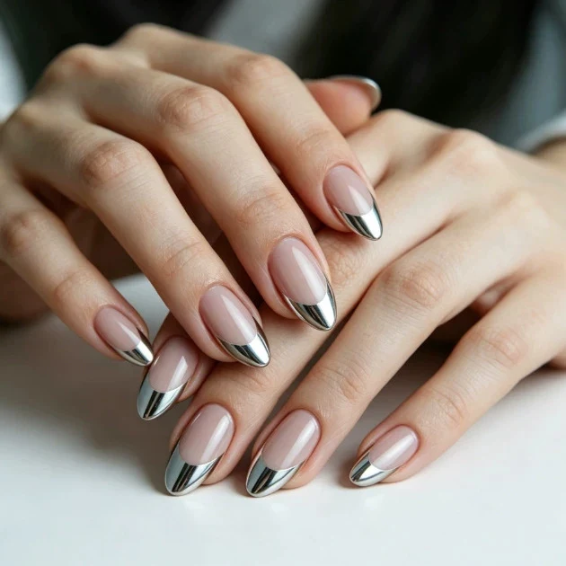 Metallic French Tip Nail Enhancements Stornfield