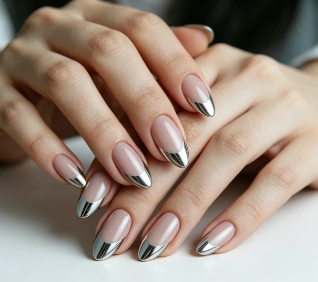 Metallic French Tip Nail Enhancements Stornfield