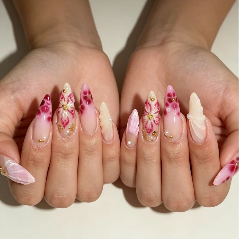 Luxury Floral Press-On Nail Enhancements Stornfield