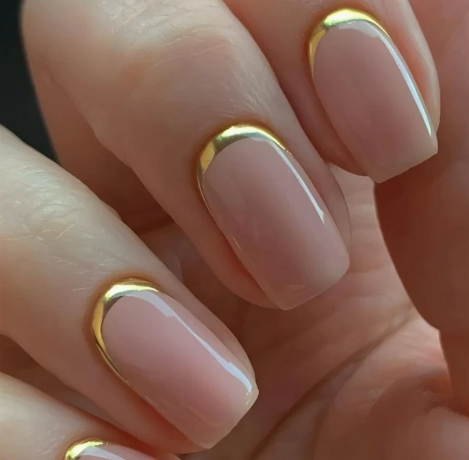 Luxurious Gold-Trimmed Gel Nail Enhancements Stornfield