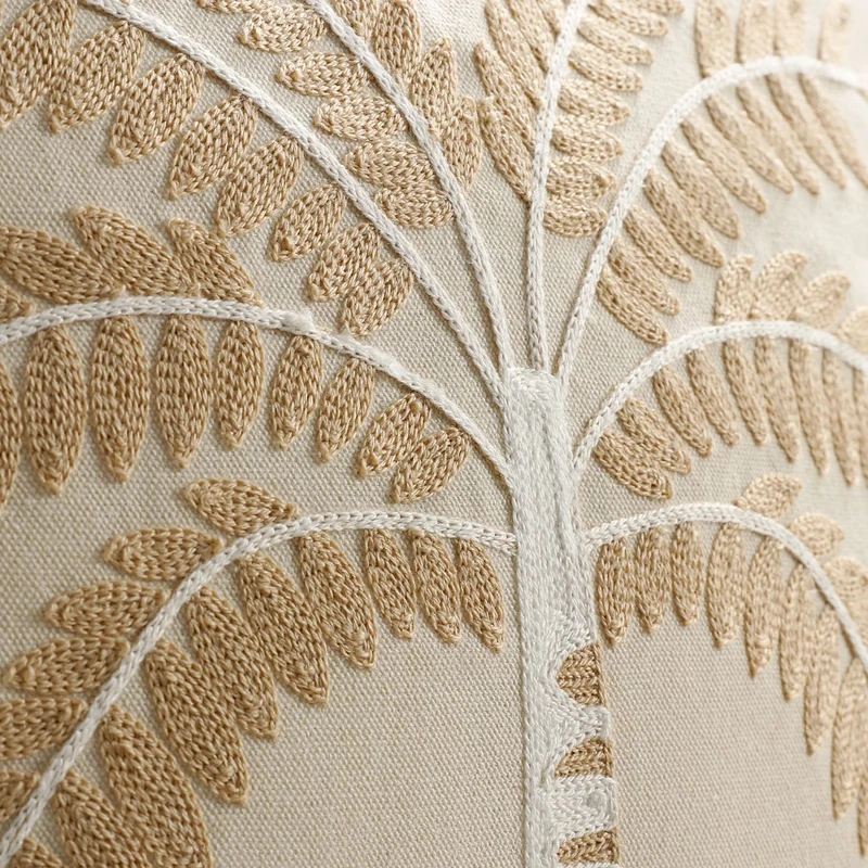 Embroidered Palm Linen Decorative Throw Pillow