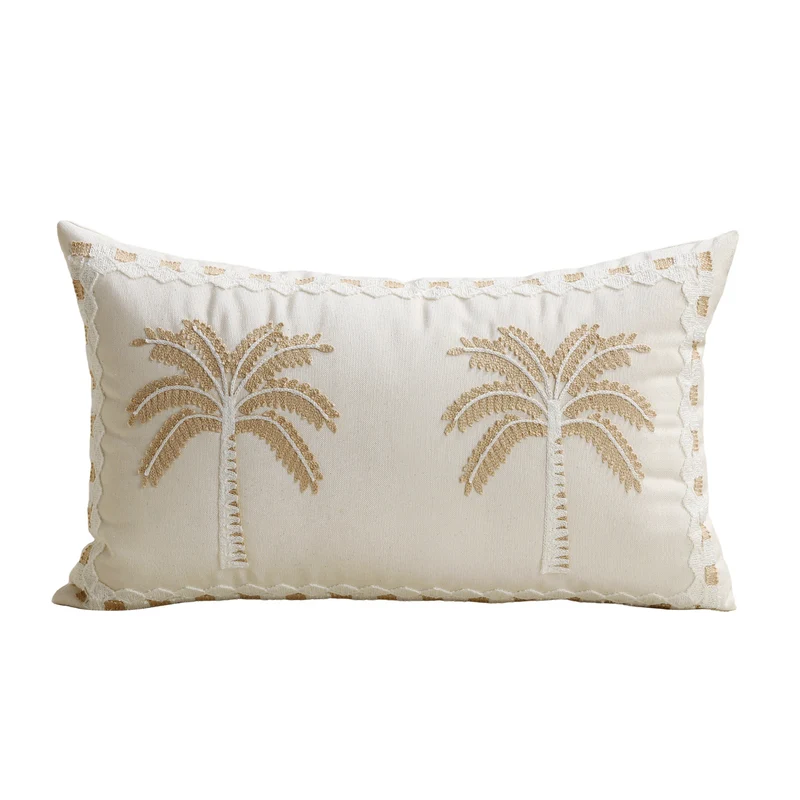 Embroidered Palm Linen Decorative Throw Pillow
