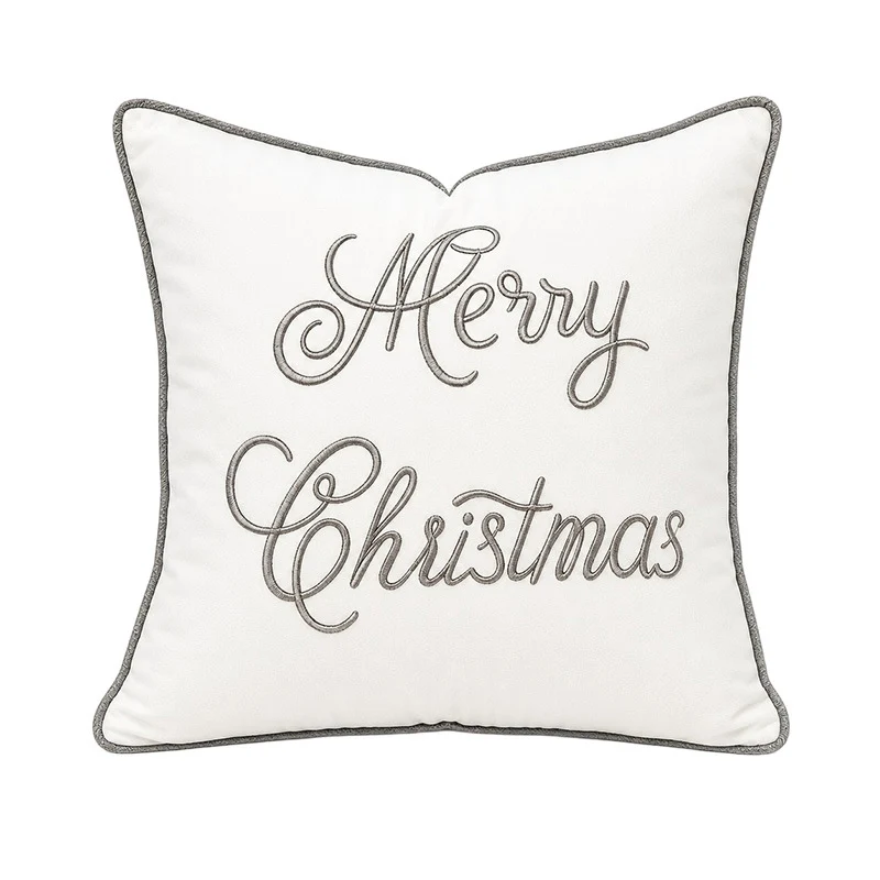 Embroidered Holiday Square Throw Pillow Cover with Piped Edge and Removable Insert