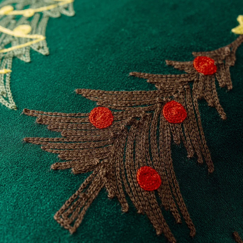 Embroidered Christmas Tree Square Throw Pillow Cover with Whipstitch Edge