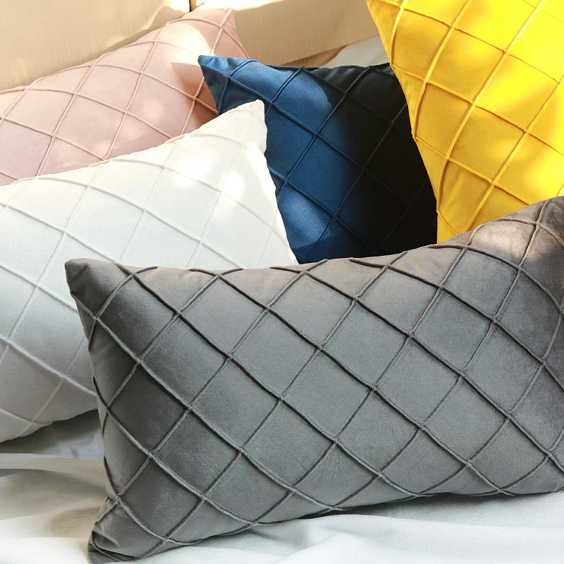 Diamond Lattice Tufted Rectangular Lumbar Pillow Cover with Hidden Zipper