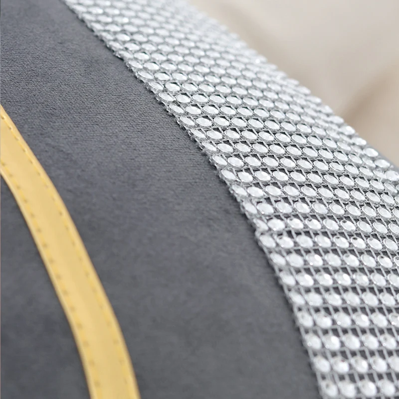Decorative Velvet Square Throw Pillow with Metallic Trim and Rhinestone Band