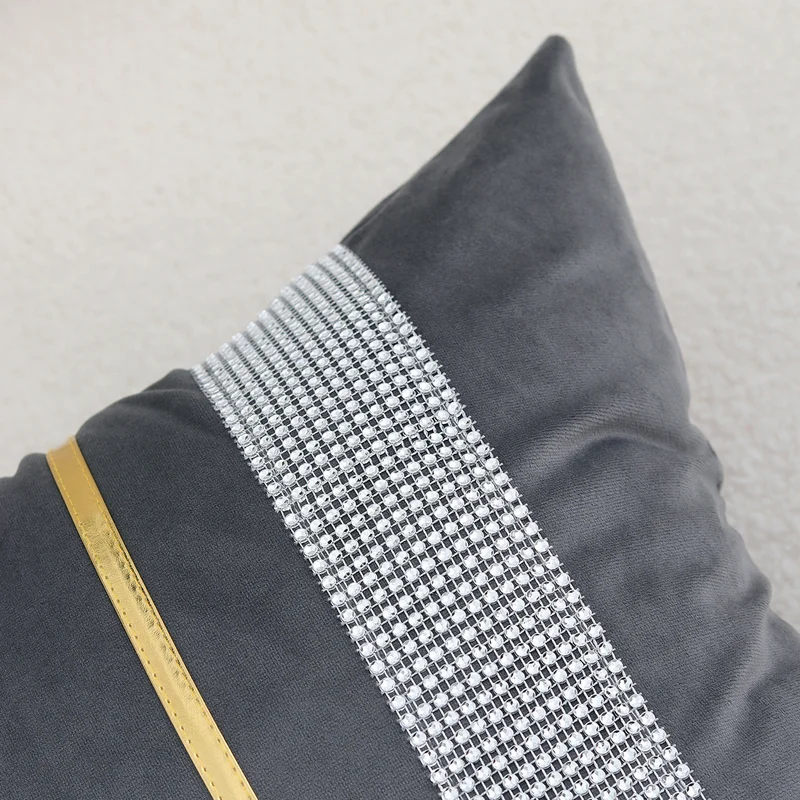 Decorative Velvet Square Throw Pillow with Metallic Trim and Rhinestone Band