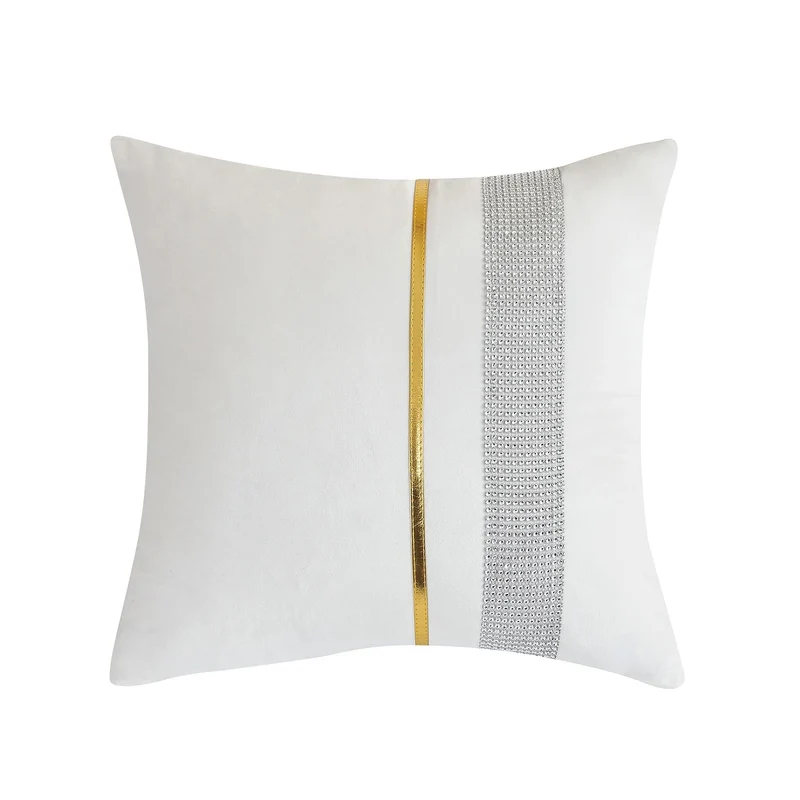 Decorative Velvet Square Throw Pillow with Metallic Trim and Rhinestone Band