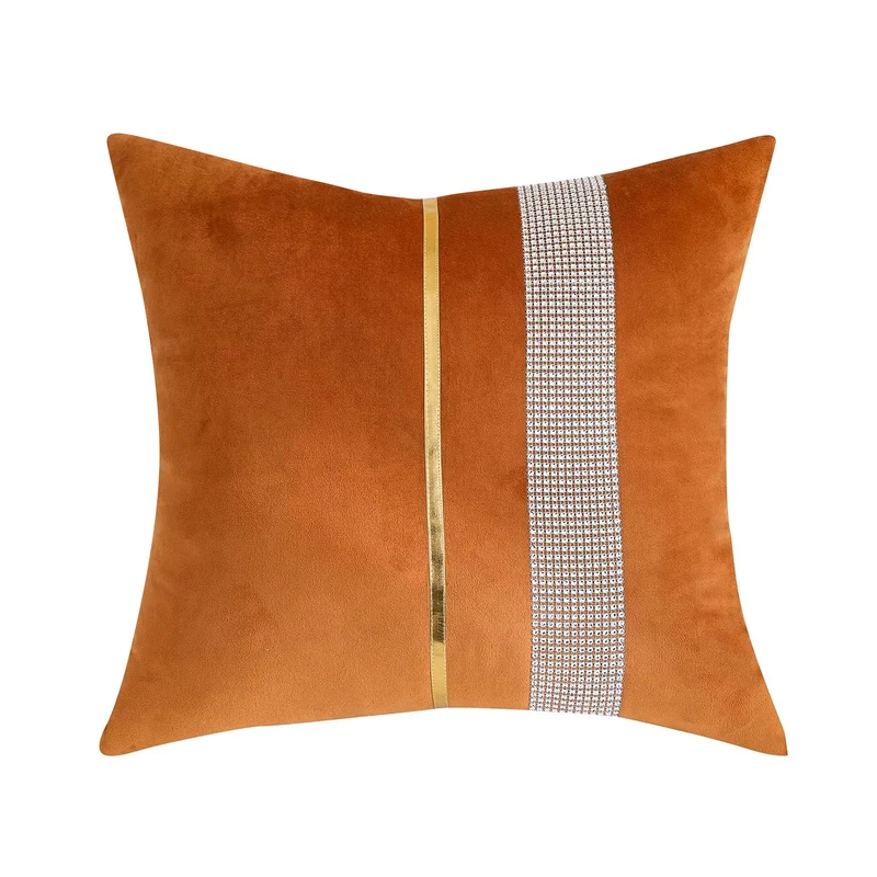Decorative Velvet Square Throw Pillow with Metallic Trim and Rhinestone Band