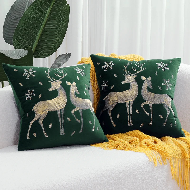 Decorative Holiday Throw Pillow with Deer Silhouette