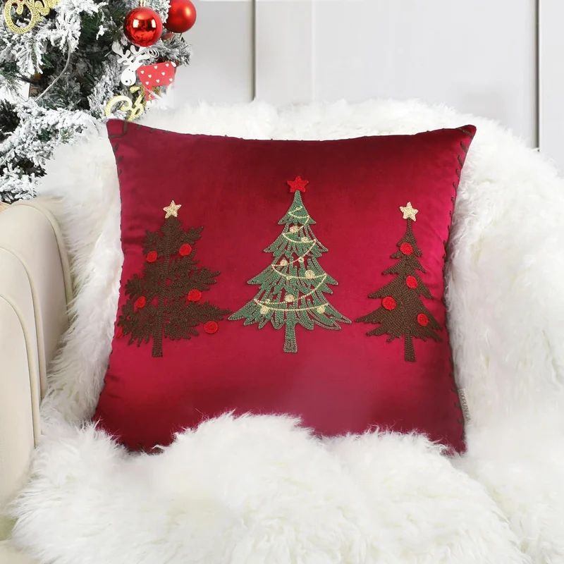 Decorative Holiday Throw Pillow with Deer Silhouette