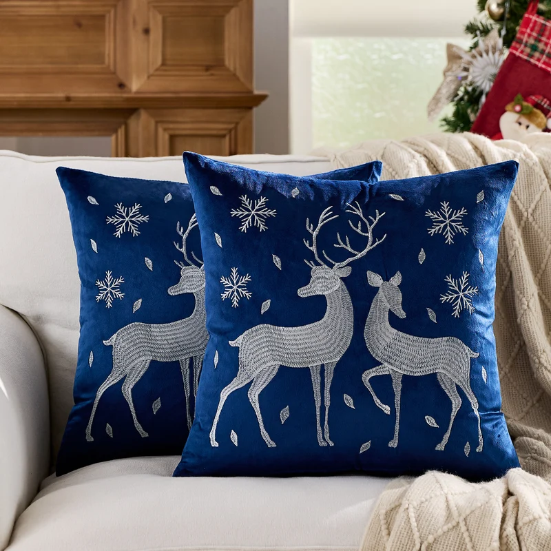 Decorative Holiday Throw Pillow with Deer Silhouette