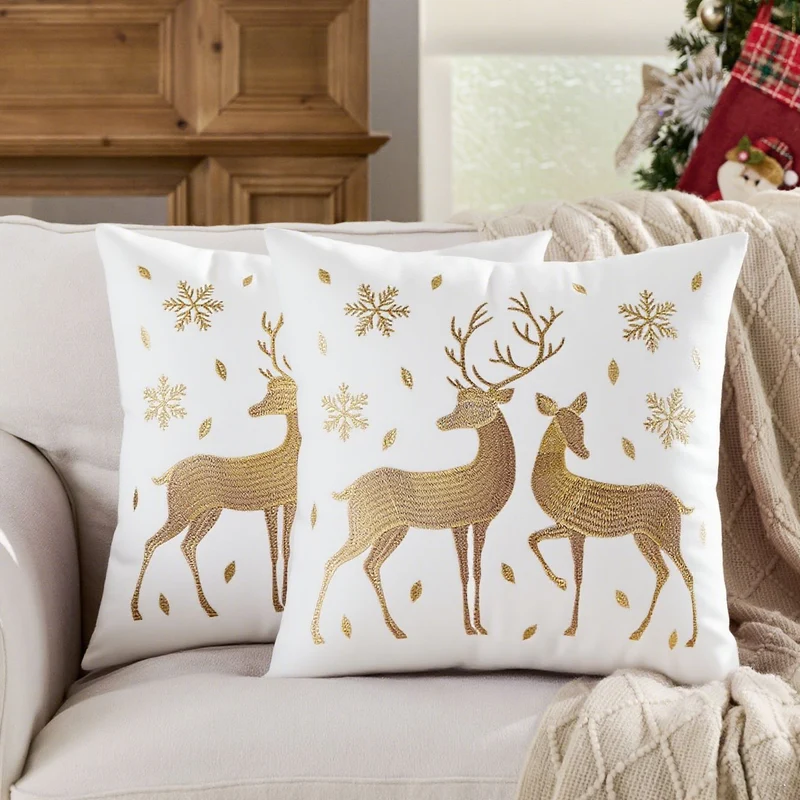 Decorative Holiday Throw Pillow with Deer Silhouette