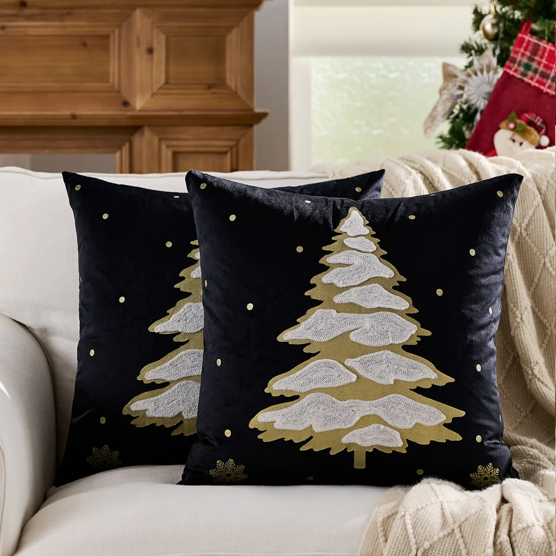 Decorative Holiday Throw Pillow with Deer Silhouette