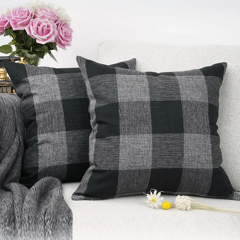 Buffalo Check Square Throw Pillow Covers with Hidden Zipper