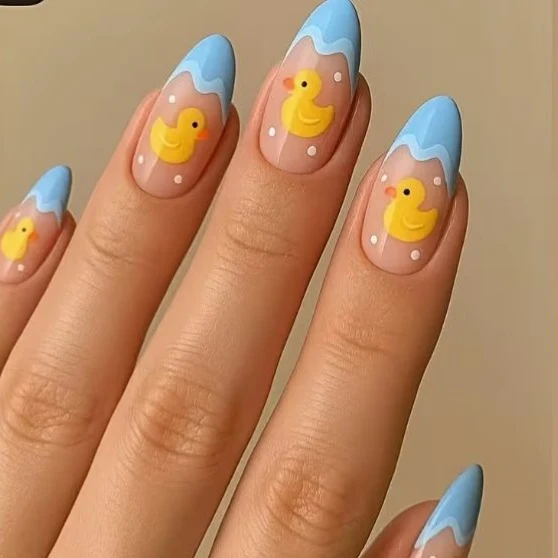Whimsical Duck-Themed Acrylic Nail Art Enhancements Stornfield