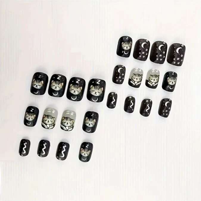 Whimsical Cat-Themed Nail Art Stornfield