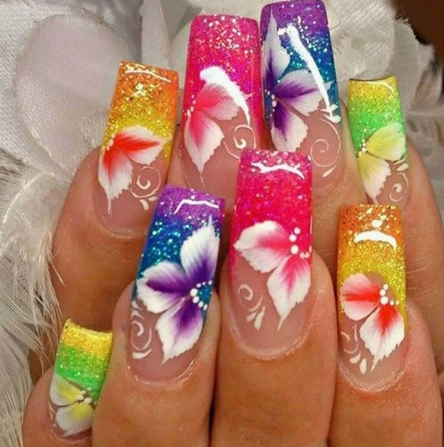 Vibrant Floral Nail Art Extensions Stornfield