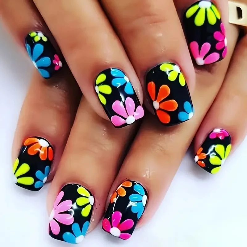 Vibrant Floral Nail Art Enhancements Stornfield