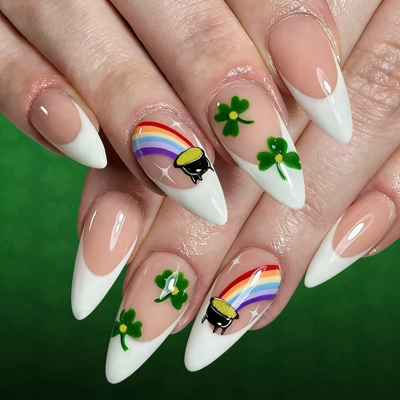 Themed Rainbow and Shamrock Nail Art Stornfield