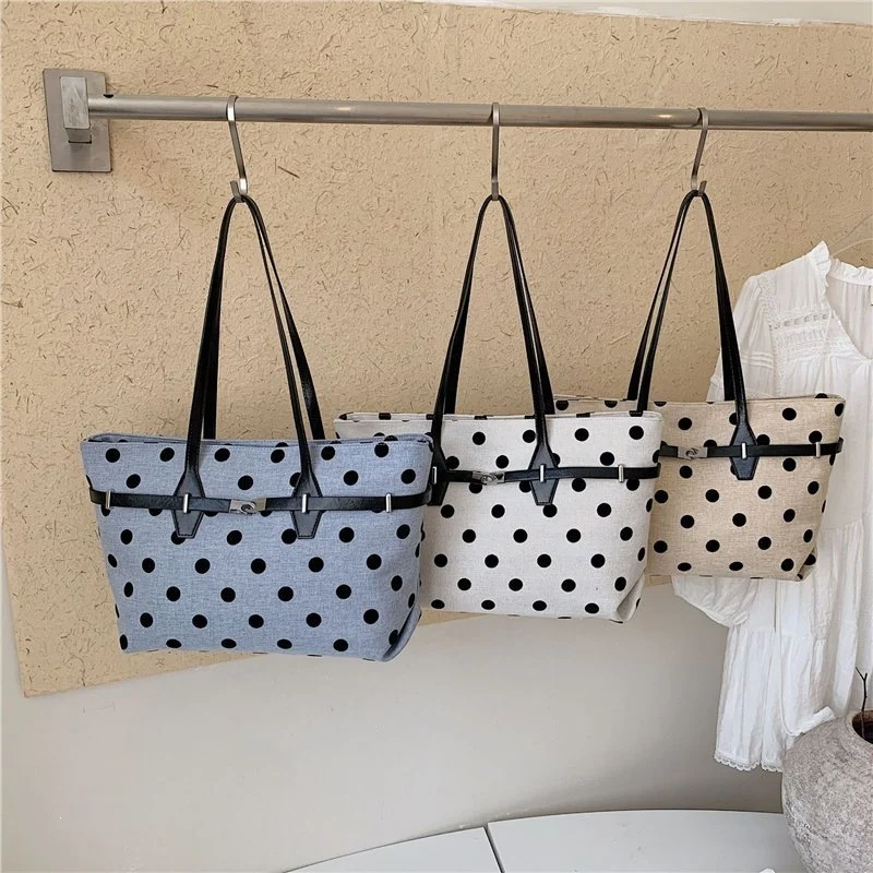 Polka Dot Canvas Tote Bag