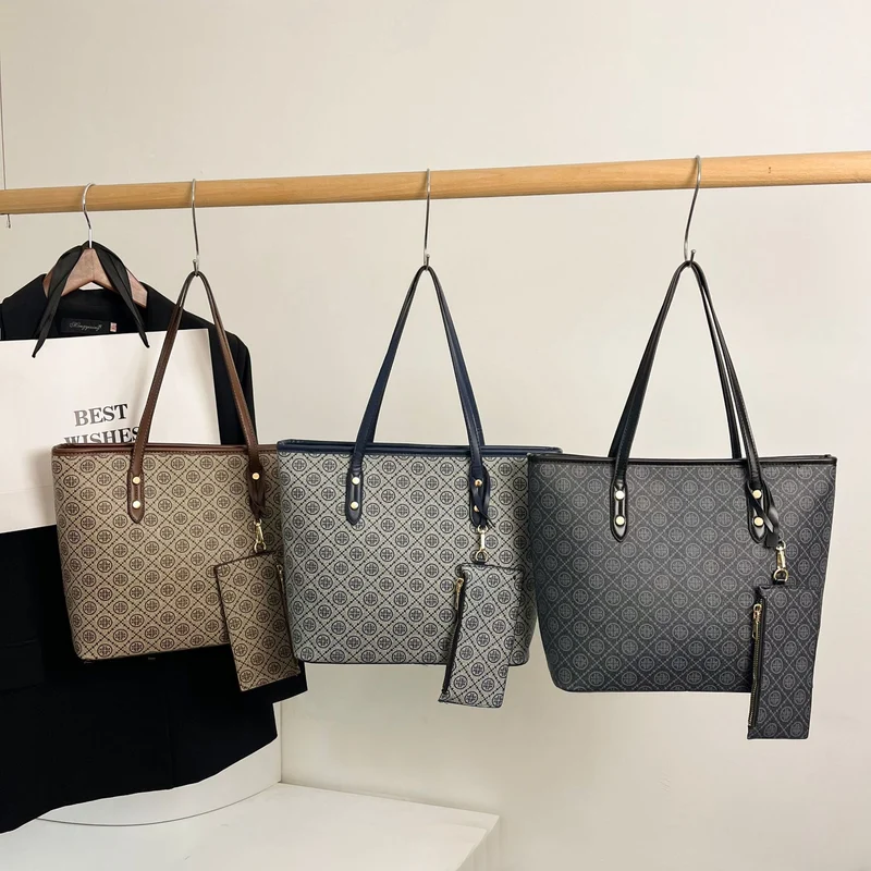 Geometric Patterned Tote Bag with Detachable Zip Pouch