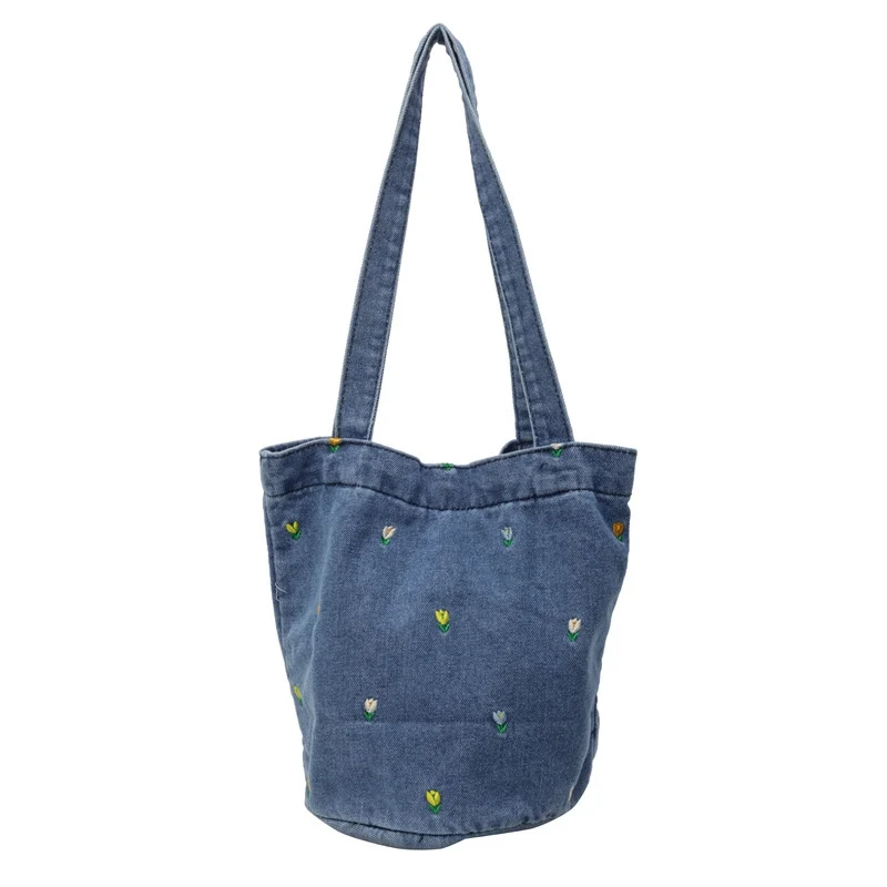 Embroidered Denim Tote Bag