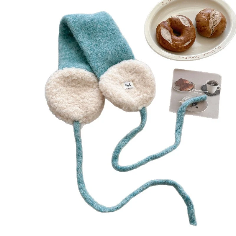 Faux-Shearling Lined Knitted Ear-Warmer Scarf Headband with Long Ties Stornfield