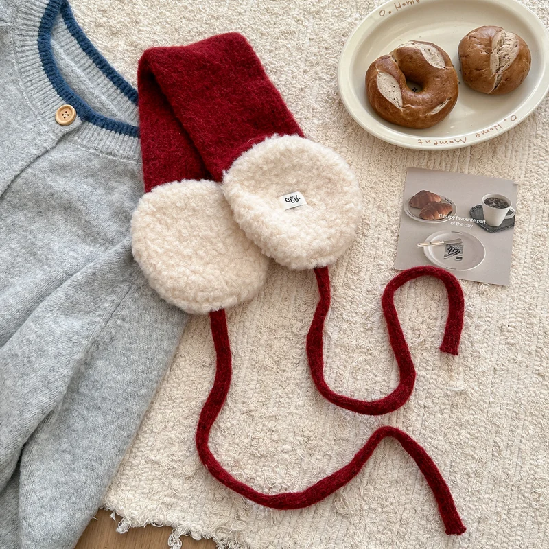 Faux-Shearling Lined Knitted Ear-Warmer Scarf Headband with Long Ties Stornfield