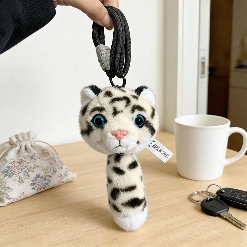 Plush Snow Leopard Bag Charm with Soft Faux-Fur and Detachable Strap Stornfield