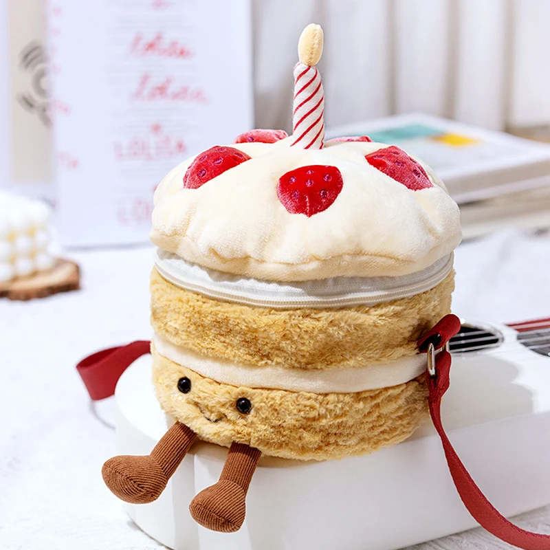 Plush Layered Cake Crossbody Bag with Strawberry Appliques & Candle Topper Stornfield