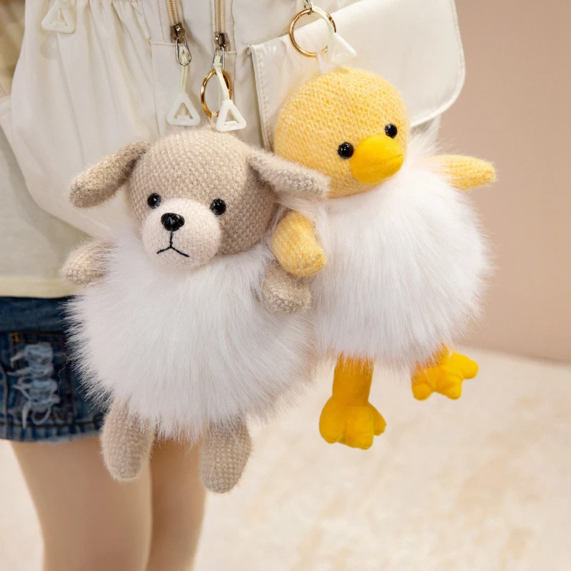 Plush Fluffy Monkey Bag Charm Keychain with Faux-Fur Body and Gold Ring Stornfield