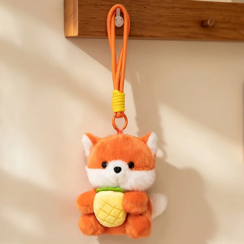 Plush Calico Cat Strawberry Mini Bag Charm Keychain with Soft Rope Loop & Metal Clip Stornfield